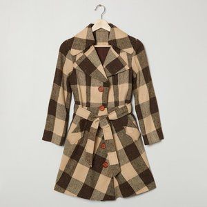 Vtg 70s Plaid Wrap Coat XS